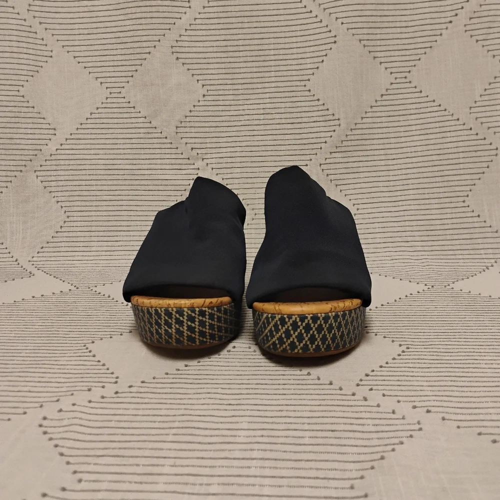 Madeline Blue Wedge Sandals with Patterned Heel Women's Size 9.5
